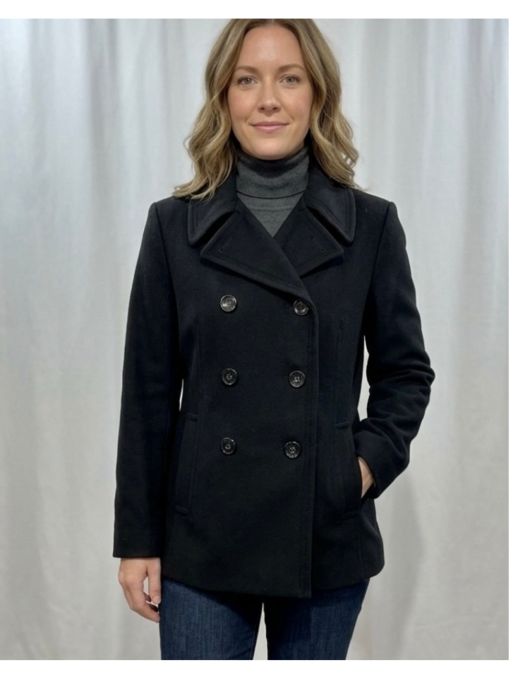 Women's Calvin Klein Black Pea Coat Size 10P wool blend